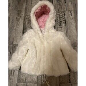 Vintage Lighting Bug Toddler White Hooded Faux Fur Jacket Acrylic Girls Size 3T